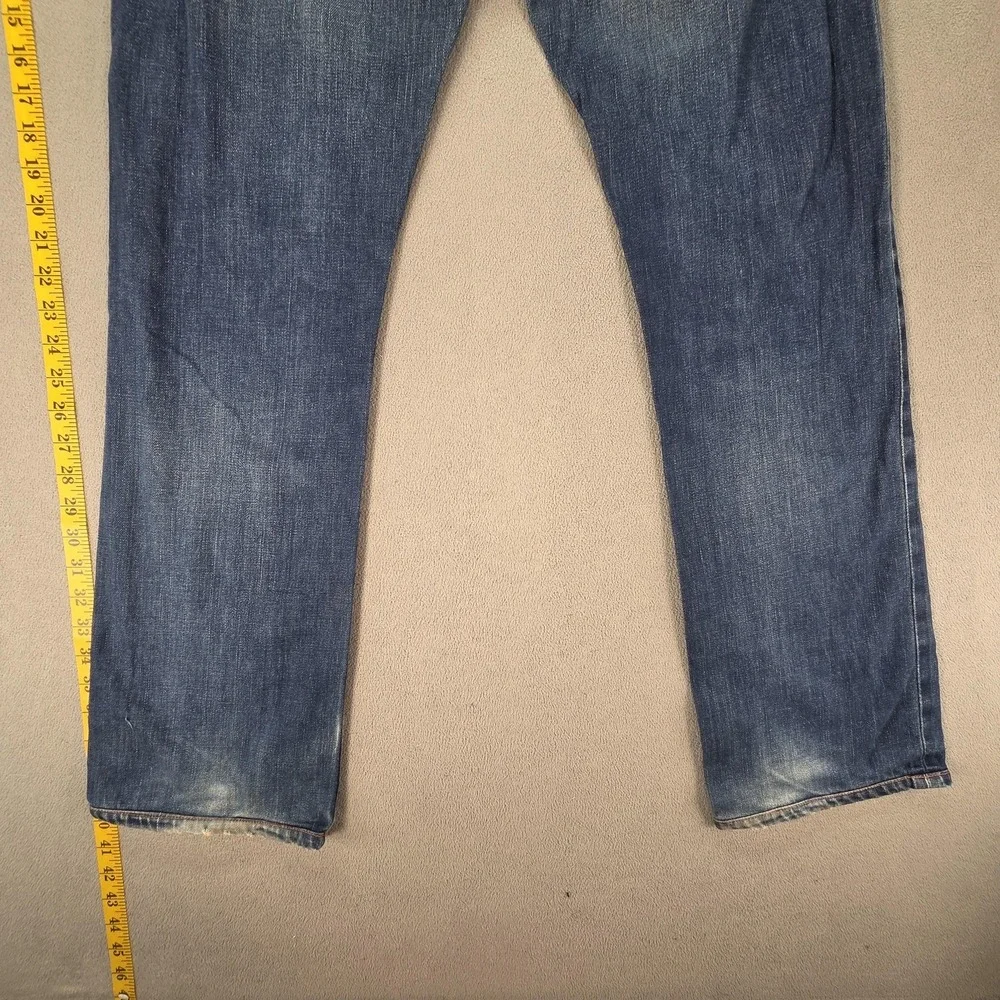 Levis Premium Jeans Mens Selvedge Blue Med Wash Straight Whiskers Fits 29x31